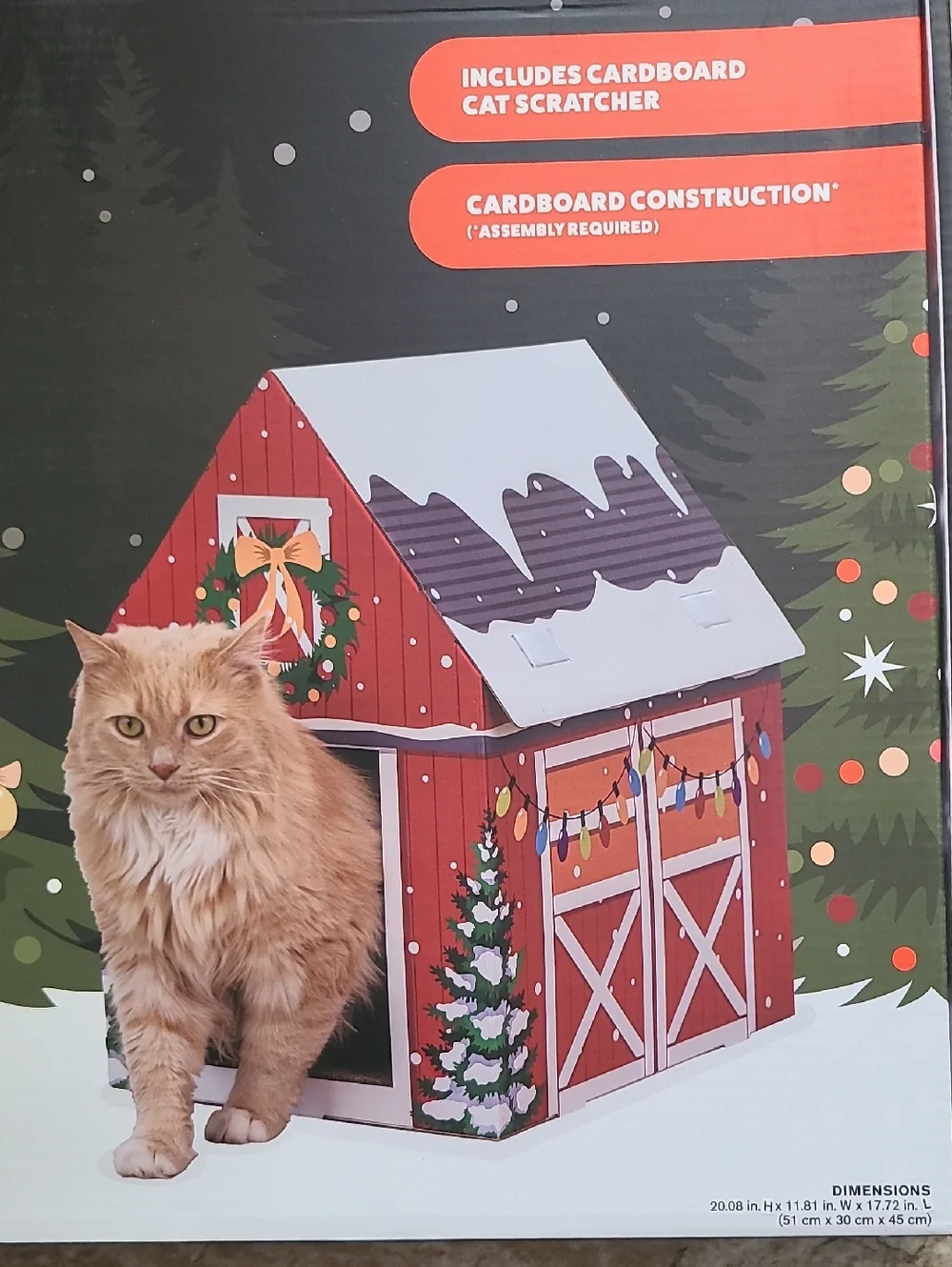 Red Cat Barn Holiday Cardboard Cat House & Scratcher Playhouse